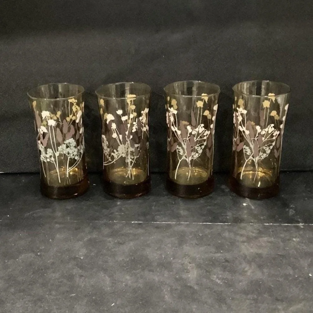 Federal Glass Interlude Highball Glasses, Set‎ of 4, Hourglass, Floral Tumblers